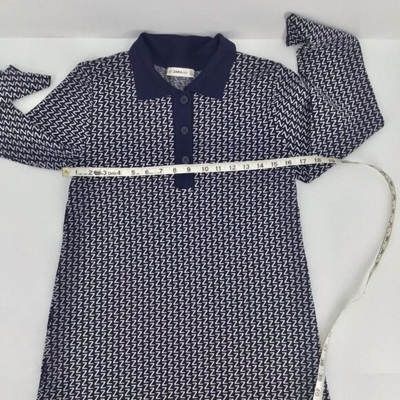Zara Knit | Navy Blue White | Z Print Jacquard Long Sleeve Dress Size Me… - Picture 2 of 7
